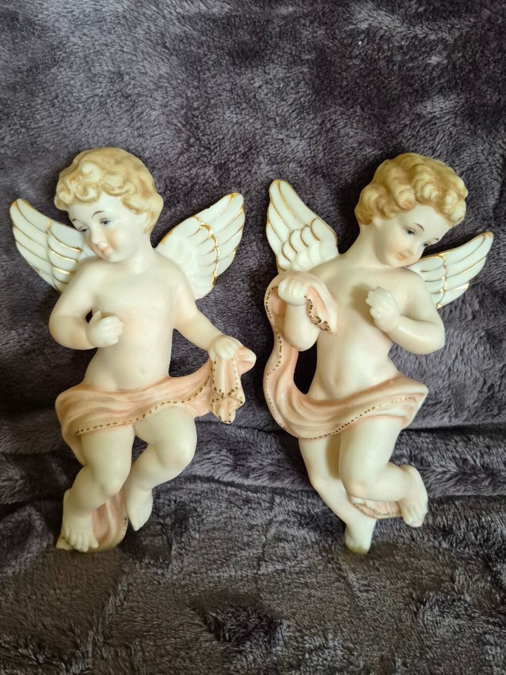 Vintage Pair Of Ardalt Japan Verithin Angel Cupid Figures Porcelain Collectibles